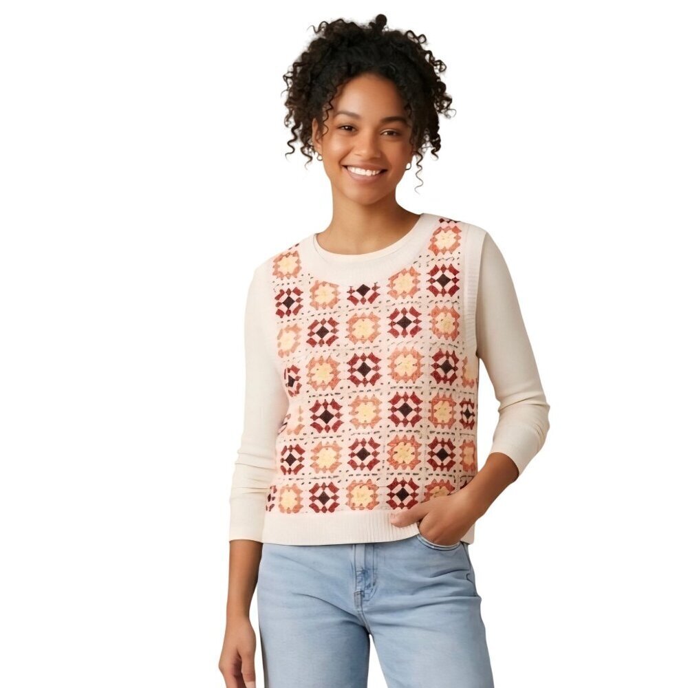 Lucky Brand Crochet Geo Sweater Tank Granny Square All Season 2023 Size L